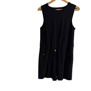 Black Smocked Tie Front Mini Short Jumpsuit